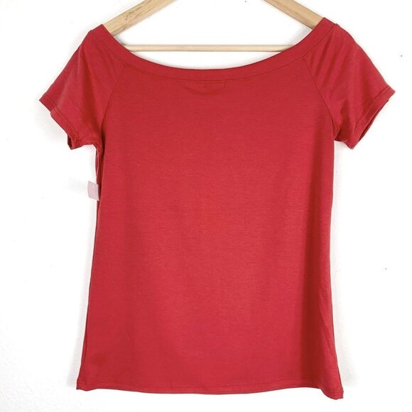 Hinge Top Medium Top Ruched Neckline Short Sleeve Red Pink Nordstrom NEW - Picture 2 of 5